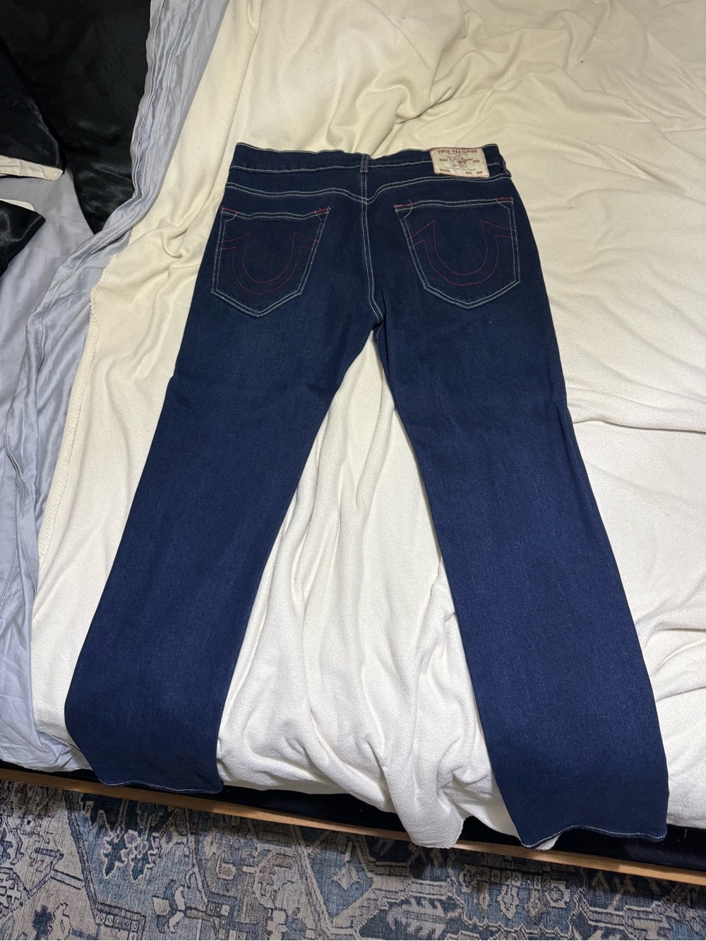 True Religion Men’s Dark Indigo Skinny Jeans with Signature Back Stitching